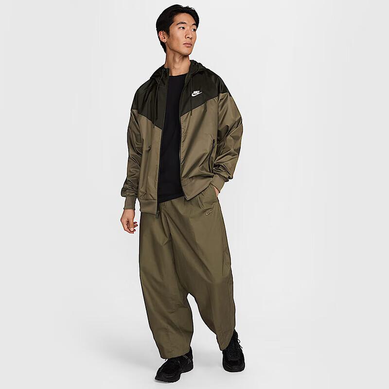 Nike Pantaloni casual da uomo a gamba larga a lanterna tinta unita Verde oliva HJ1974-222