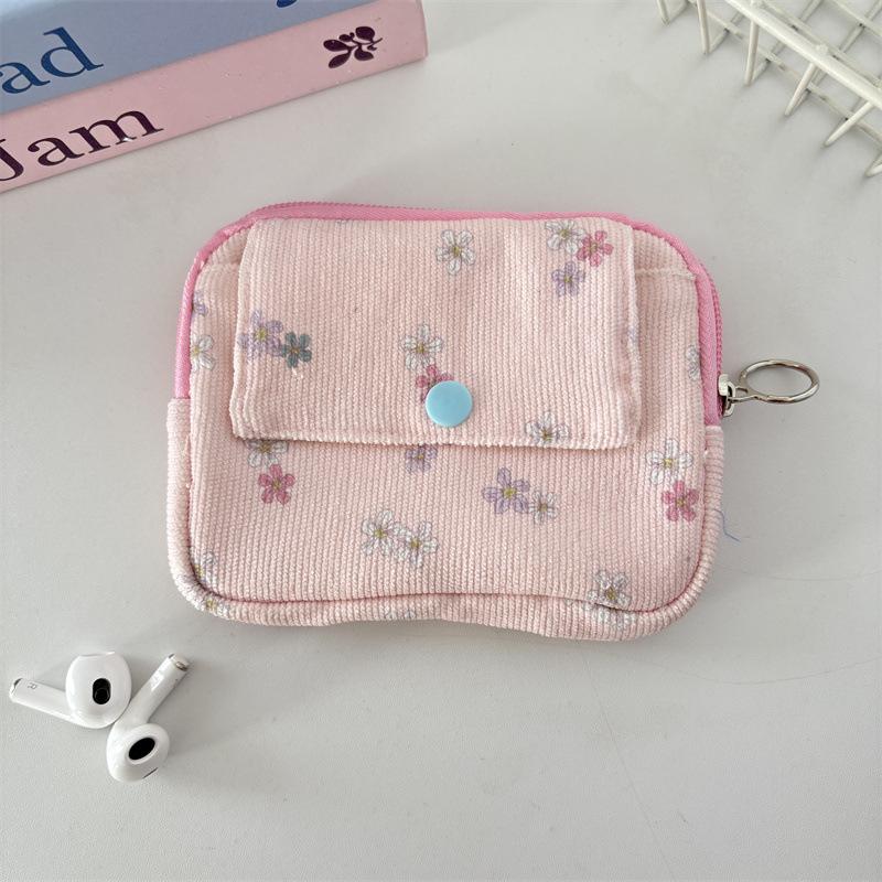 New Flower Dot Bow Print Color Coin Purse Square Hasp Zipper Corduroy Money Card Lipstick Wallet Portable Mini Card Holder Wallet
