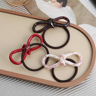 New Vintage Design Rubber Band Woman Girls Delicate Hollow Bow Acetate Hair Ropes Fashion High Ponytail Elastic Scrunchies