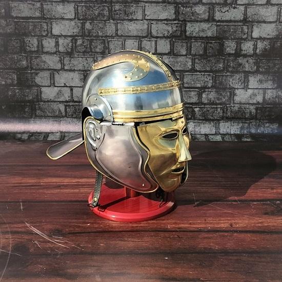 Roman Knight Spartan Battle Helmet – Wearable Steel SCA LARP Costume with Stand