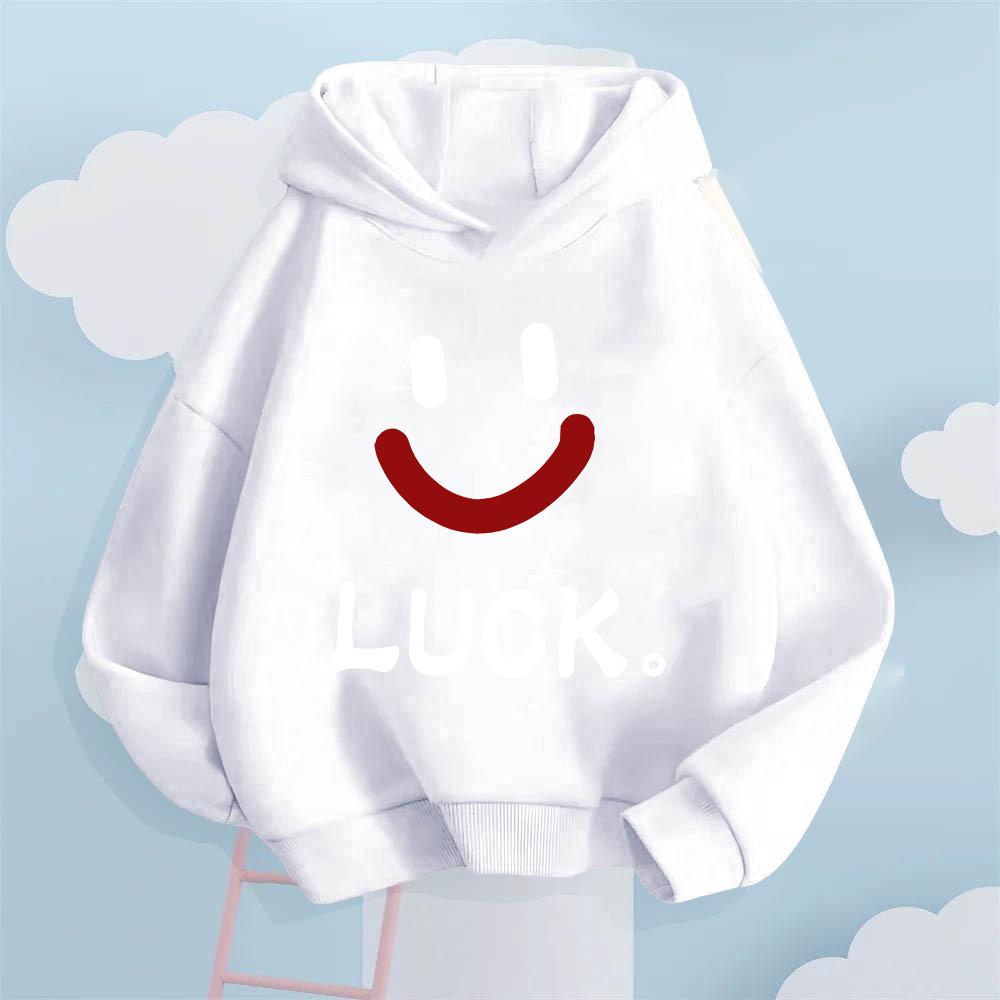 Creative Lucky Smiley Face Pattern Children's Sweatshirt Loose Casual Boys and Girls Long Sleeve Warm Hooded Sweatshirt
