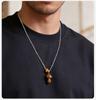Vnox Natural Stone Mushroom Circle Pendant Necklace, Tiger Eye Black Onyx Stone Stainless Steel Adjustable Chain for Men Women