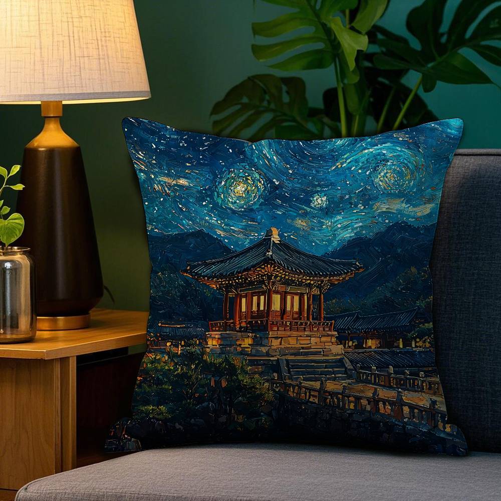 Korea Foguo Temple Pillow Case Plush Fabric Soft Double Sided Print Home Sofa High Quality Cushion Cover Throw