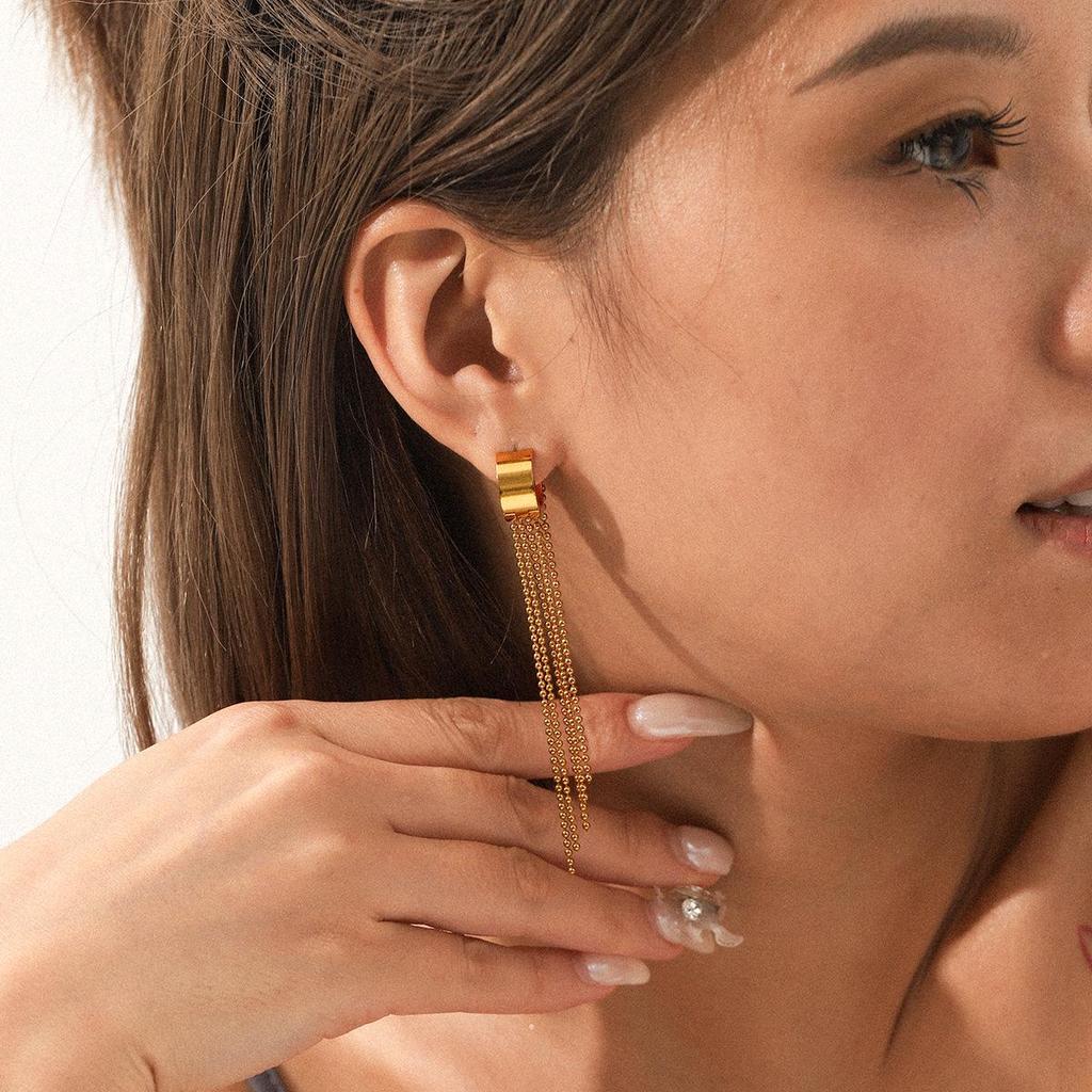 Elegante Europäische & Amerikanische Quaste Edelstahl Ohr-Manschetten - 18 Karat Gold, Nicht Verblassende High-End Mode Ohrstecker für Damen