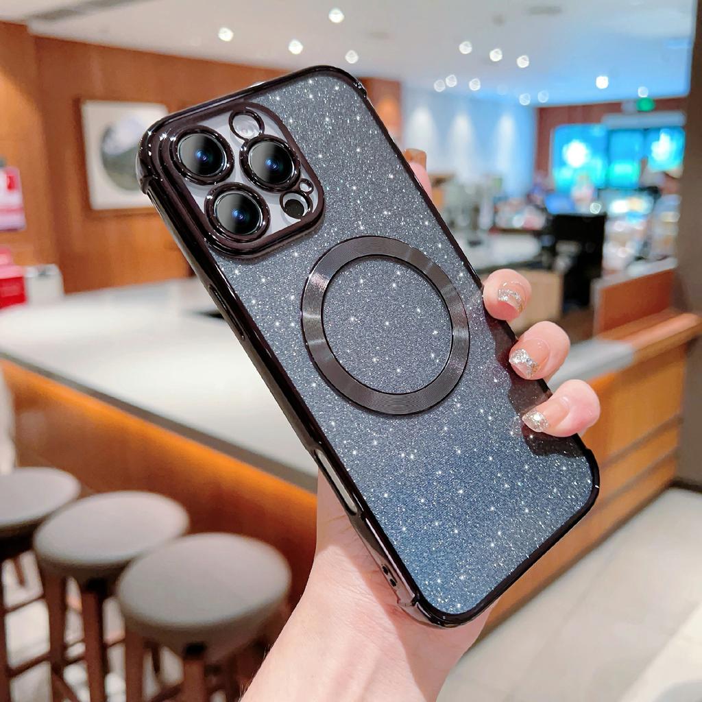 For iPhone 16 Pro Max Case Electroplating Glitter TPU Clear Phone Cover Compatible with MagSafe