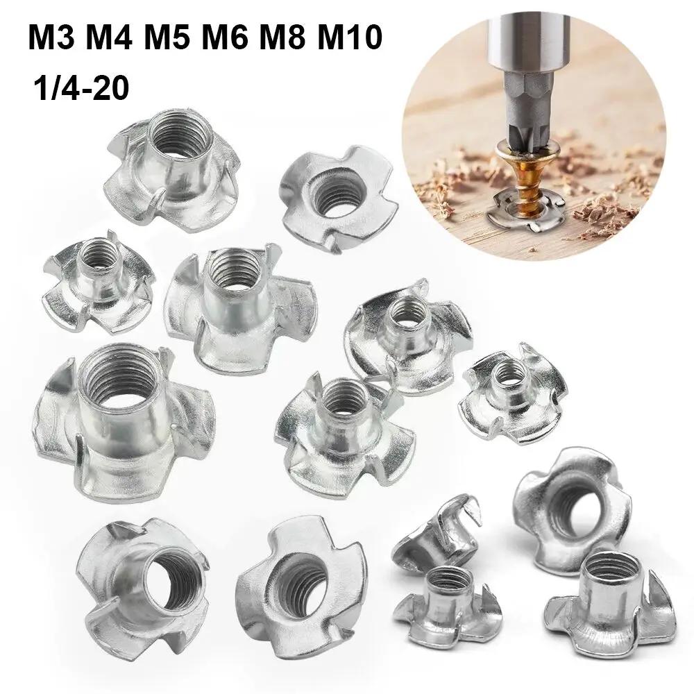 

25pcs/10pcs/5pcs M3 M4 M5 M6 M8 M10 Four-Claw T Nuts Blind Tee Nuts with Prongs for Speaker & Furniture M6x8mm 10pcs