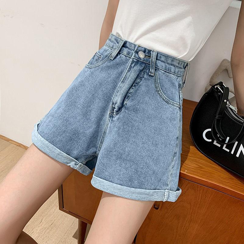 Comfortable Skinny Fashionable and Versatile High-waisted Denim Shorts Female Summer Loose Thin Casual Wide-legged Rolled Straight A-line Pants