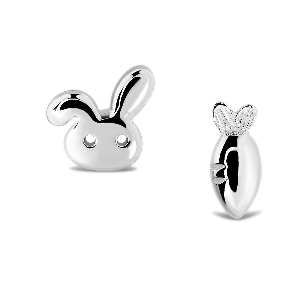Silver Asymmetric Earrings Rabbit and Carrot Sss6705