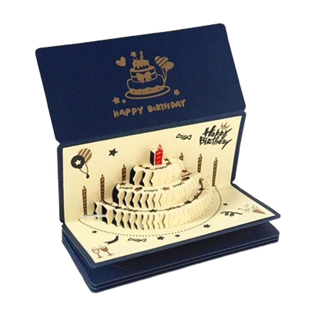 Folding 3 D Birthday Red Envelope Pop-Up Birthday Cake Greeting Card  Chinese New Year синий