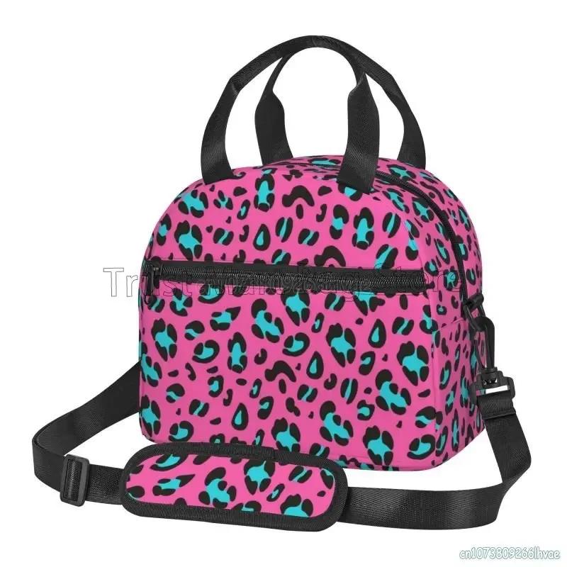 Leopard Print Insulated Lunch Box Cheetah Pink Cooler Tote for Work Office School Picnic Reusable Waterproof Thermal Lunch Bag