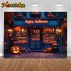 Mocsicka Happy Halloween Background Photography Pumpkin Party Shop Backdrop Night Yellow Leaves Jack-O-Lantern Decoration Banner