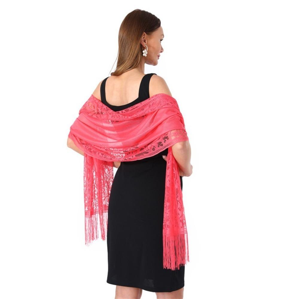 Solid Color Lace Shawl Hollow Tulle Shawl Wedding Accessories Fashion Scarf Cosplay