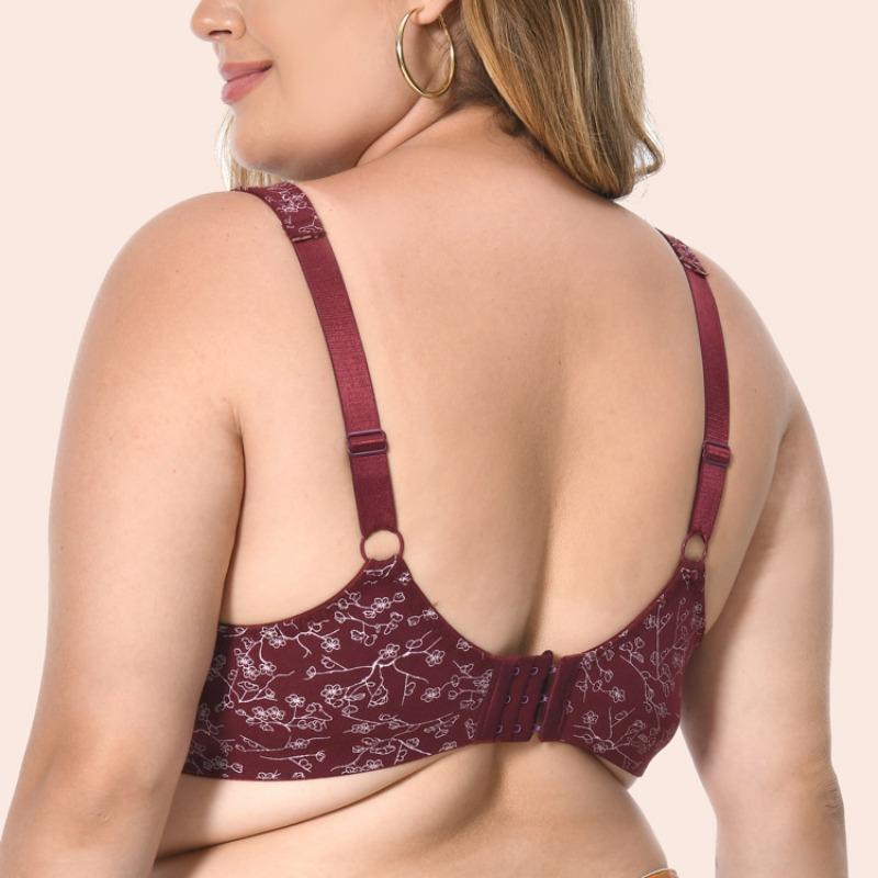 Europäischer und Amerikanischer Reiner Baumwolle Ohne Bügel Übergröße BH Bedruckt Chinesischer Stil Breiter Schulterträger Bequeme Unterwäsche
