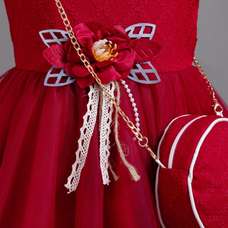 3dílné nové dívčí princeznovské šaty vyšívané s dlouhým rukávem elegantní dívčí šaty dětská narozeninová párty šaty + taška