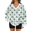 Women's Fashionable V-neck Christmas Printed Long Sleeved Casual Pullover Plush Warm Pocket Sweatshirt Top