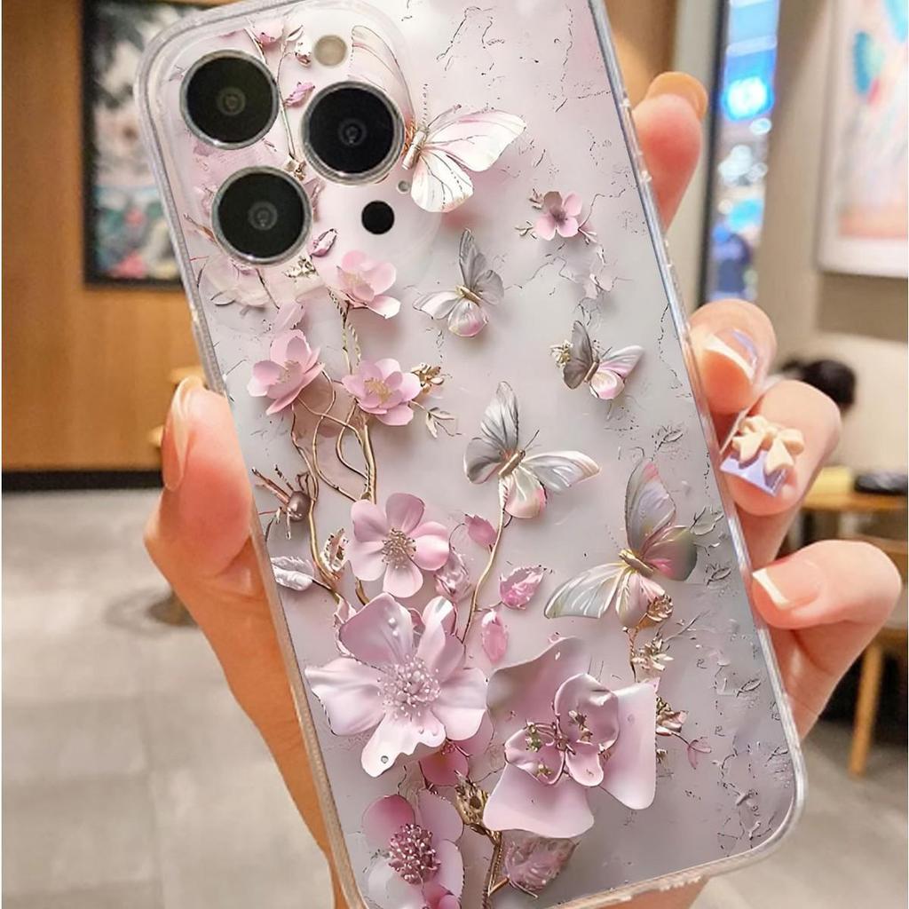 Floral Butterfly Anti-Drop Transparent Case for iPhone 14-17 Pro Max