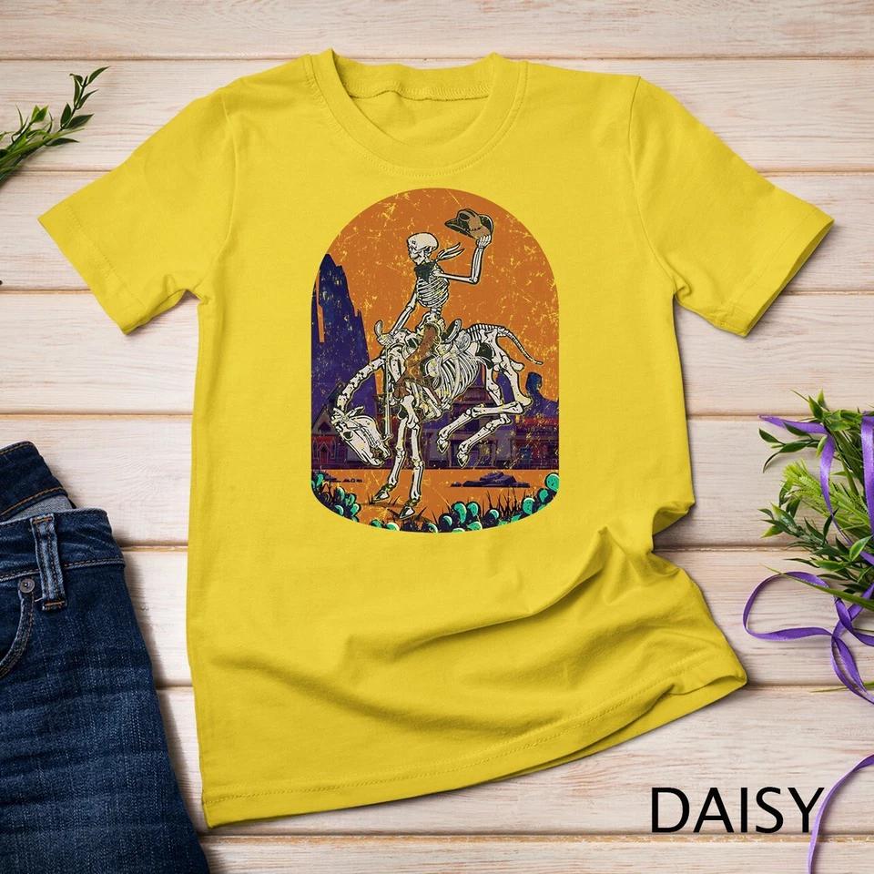 Western Country Cowgirl Cowboy Skeleton Halloween Spooky Unisex T-shirt 4 2XL