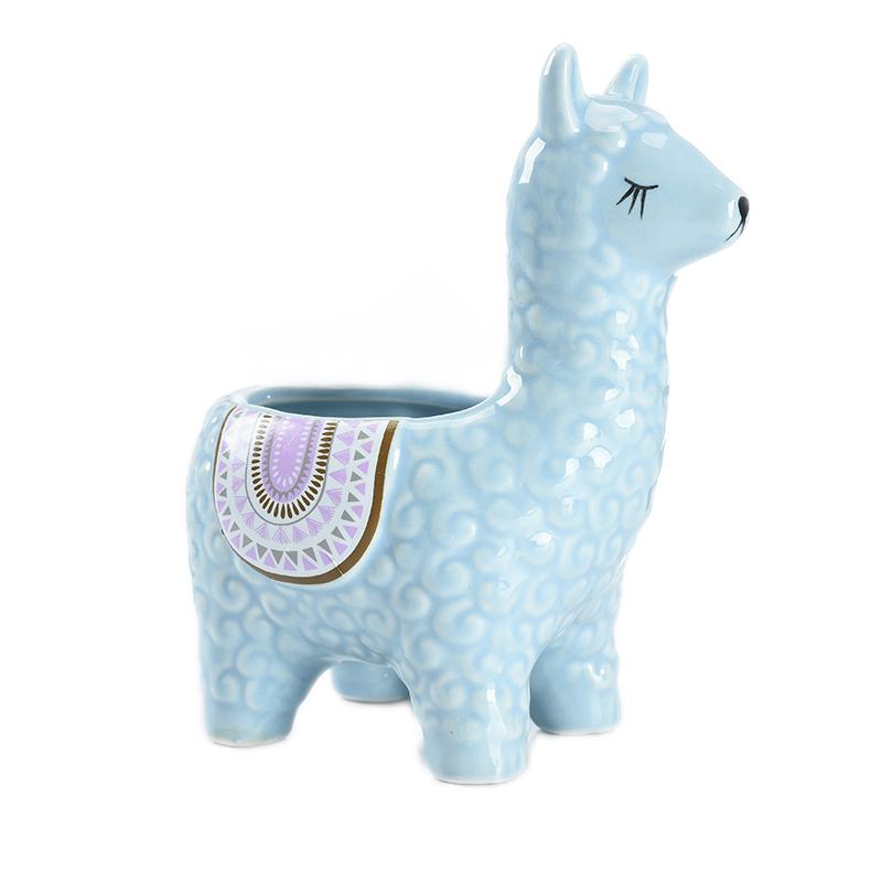 Funny Cartoon Alpaca Succulent Planter, Quirky Ceramic Animal Flower Pot for Desk Shelf, Mini Cactus Home Decor