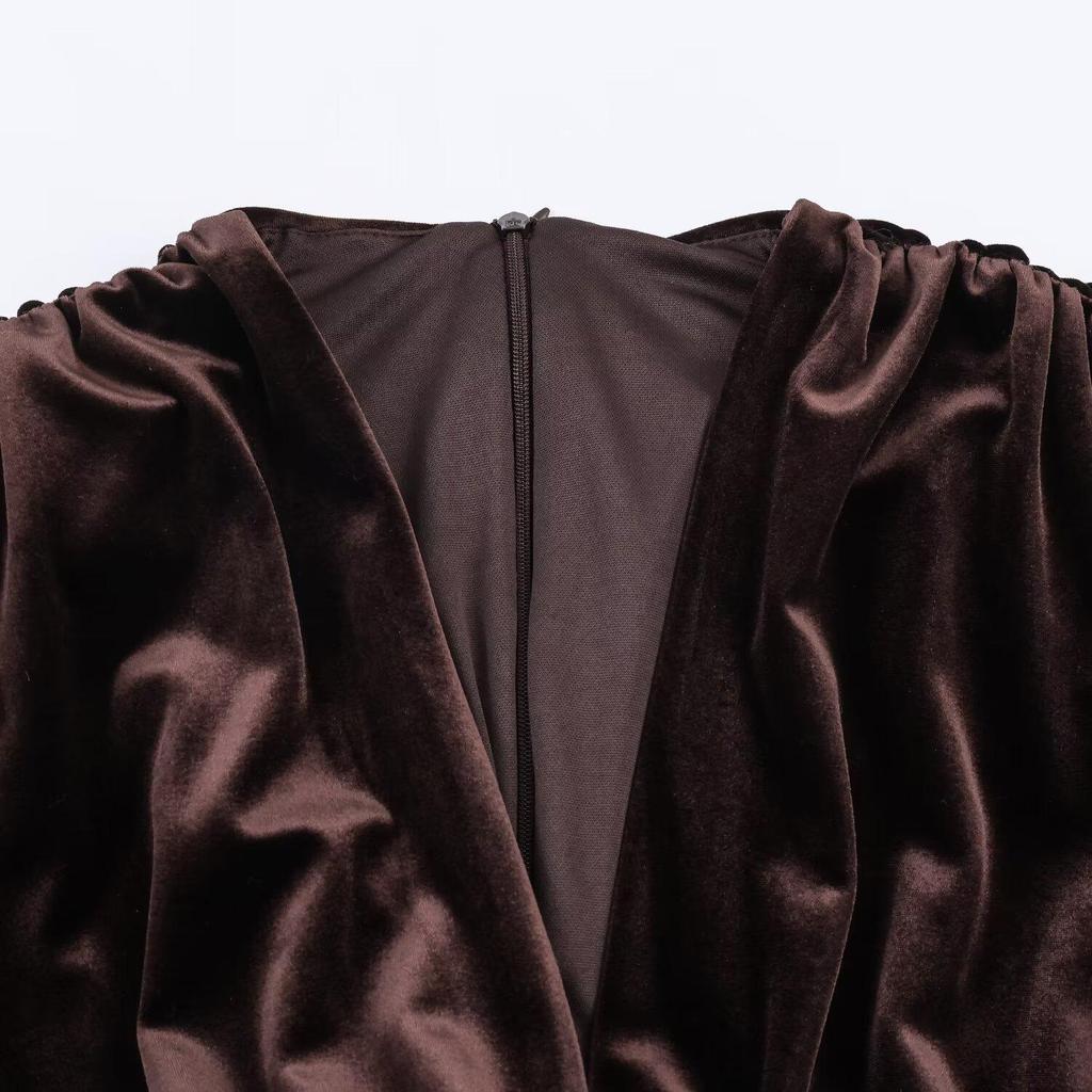 Elegant Spring Pleated Velvet Midi Dress 9801242 - Women's Fashion Style