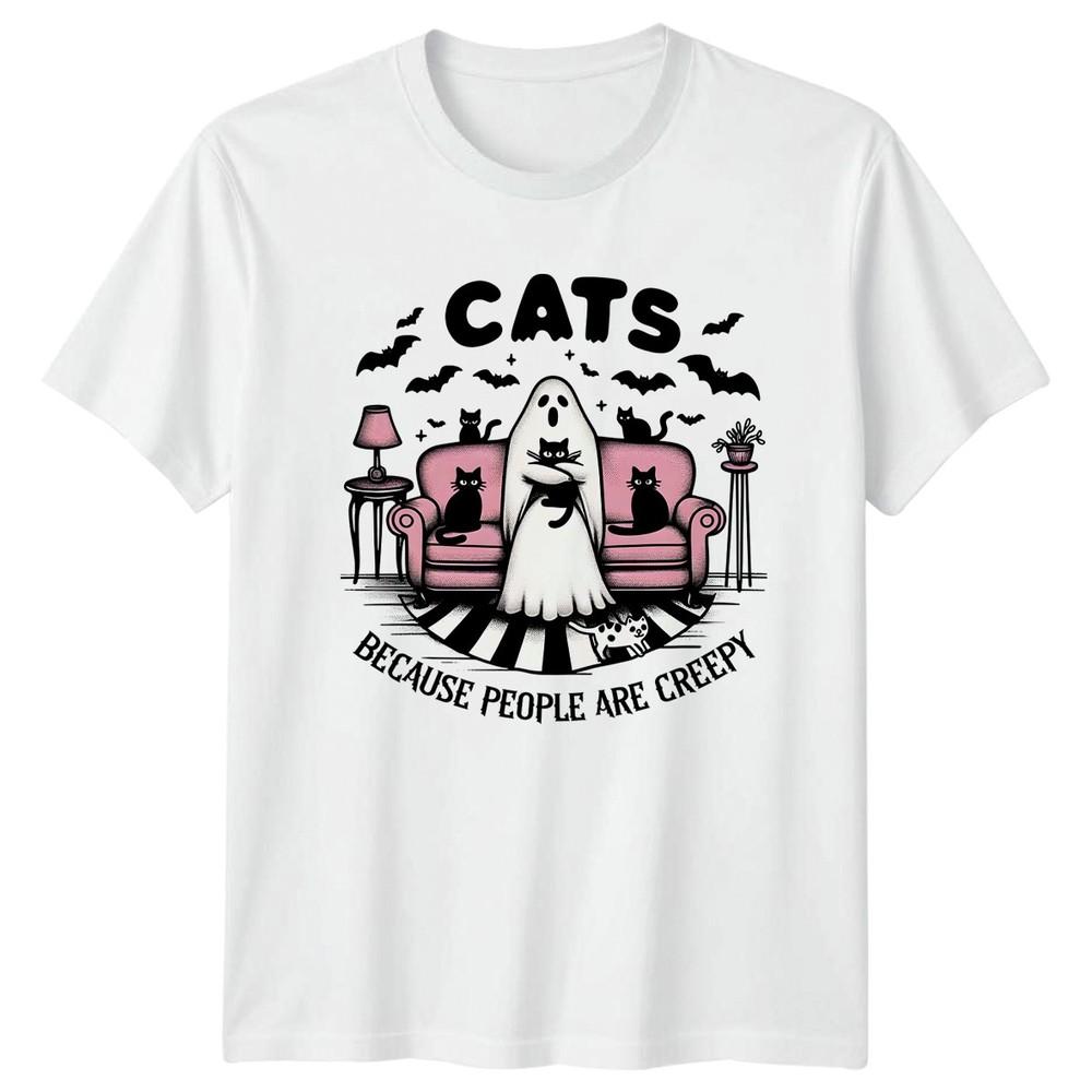 Cats Because People Are Creepy TShirt Ghost Cat Halloween Gift For Him And Her S