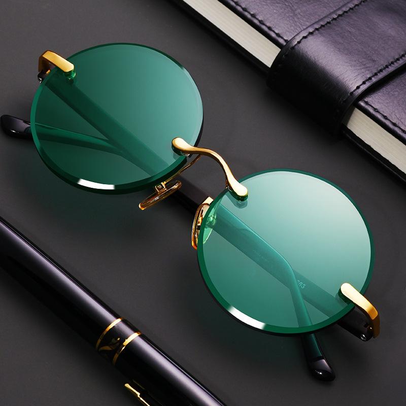 Dark Green Crystal Stone Glasses Donghai Old Material Stone Glasses Uv-Proof Sunglasses Round Retro Curved Glasses Universal