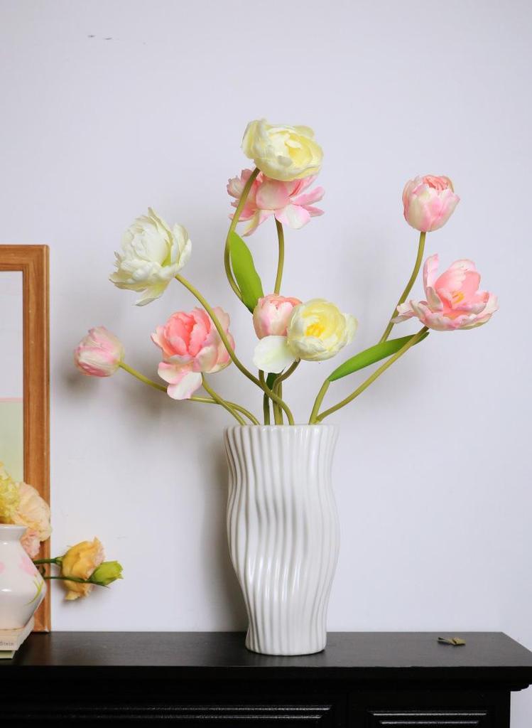 Elegant Large Mouth White Ceramic Vase for Dried or Fresh Flowers - Light Luxury Decor for Living Room Displays