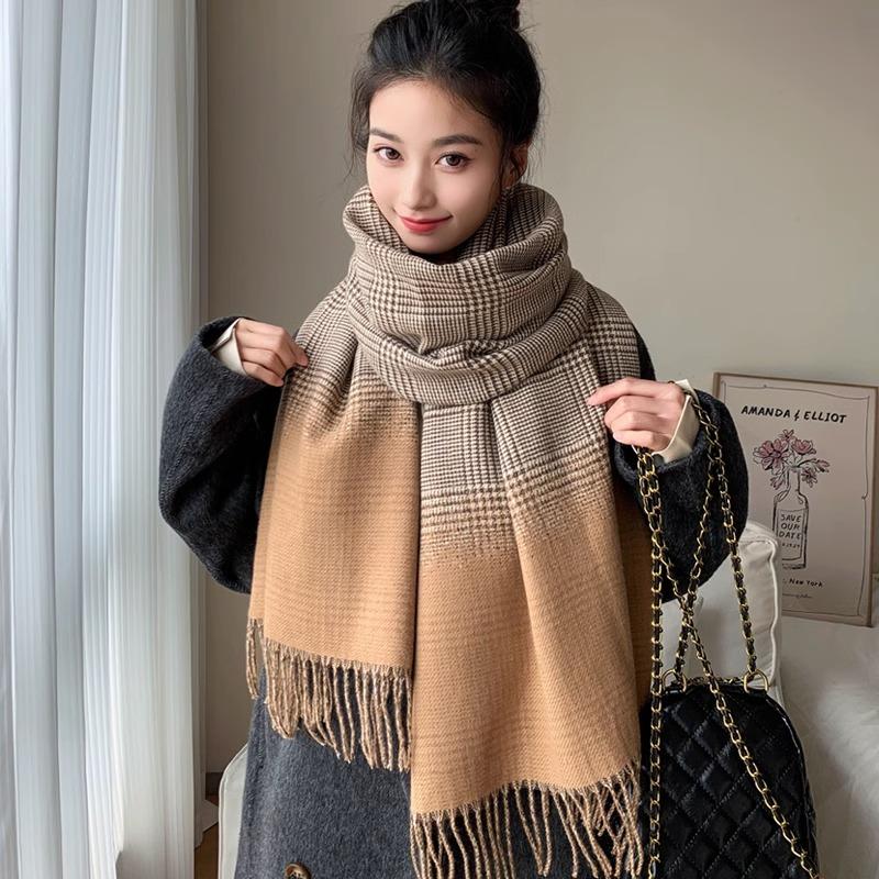 Korean new plaid scarf female autumn and winter student wool scarf shawl dual-purpose winter warmth
