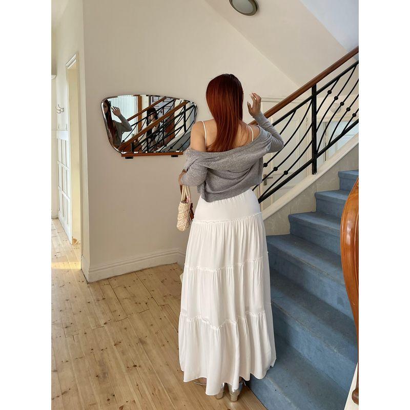 Brother Nan Loose-Fit White Elastic Waist Skirt Women's Summer Thin 2024 New Arrival Plus Size Plus Size Ladies High Waist A- line Skirt