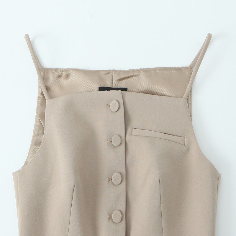 Fashion Style 2024 Fall and Winter New Women's Sling Easiest for Match Decorated Row Button Straight Collar Vest Style Tops 2010701