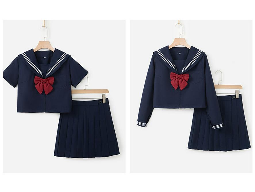 Authentic Dark Blue Three-Piece JK Uniform: Soft Girl Long-Sleeved Sailor Suit In Japanese Style