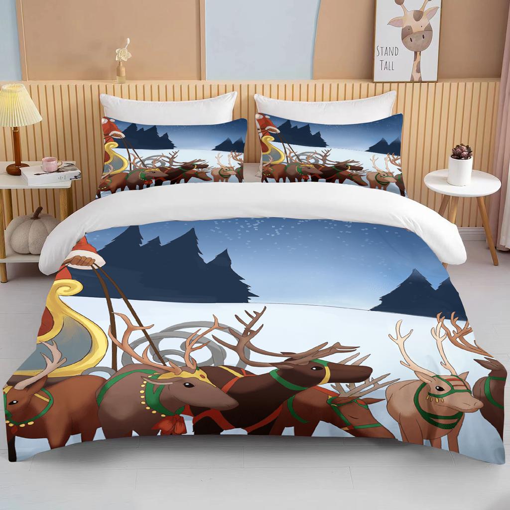 Christmas Duvet Cover Single Twin For Boy Girl Cartoon Snowman Santa Claus Blue Bedding Set Polyester Christmas Tree Quilt Cover