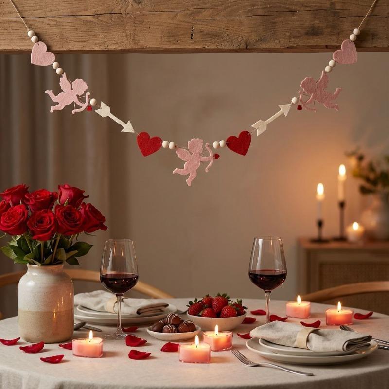 New 2026 Red Pink Heart Felt Flower Garland Banner for Valentine’s Day Wedding Proposal Party Decoration and Home Decor