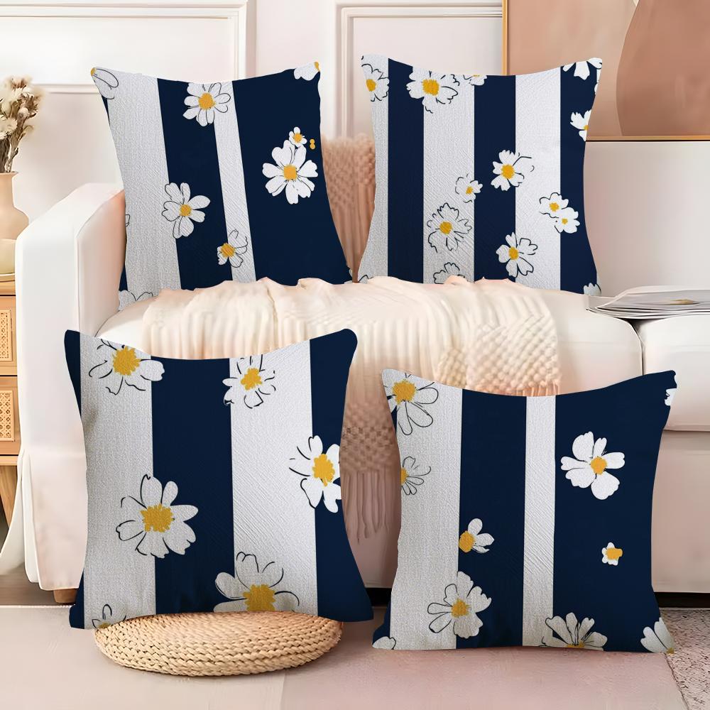 Clear Striped Daisy Cushion Cover Soft Plush Fabric DoubleSided Printed Sofa Cushion Cover for All Seasons Home Decor Gift