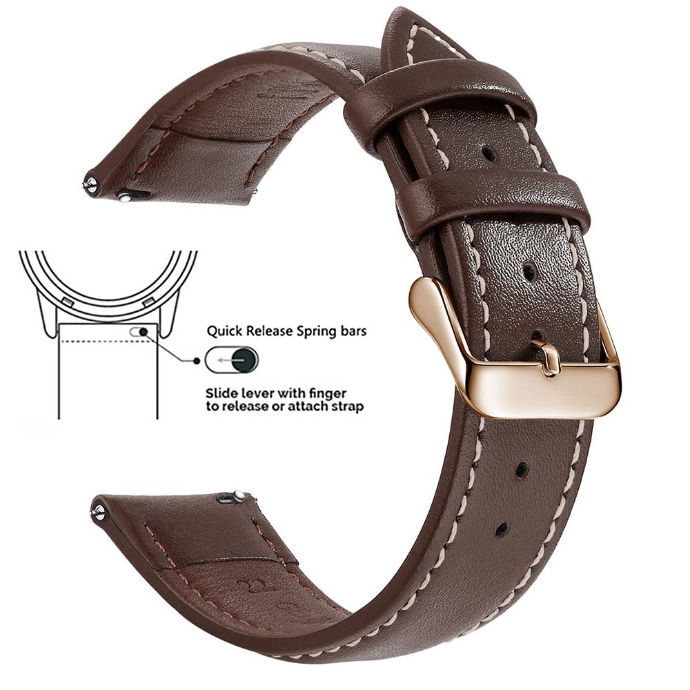 Echtes Lederarmband aus Narbenleder, Schnellverschluss 18mm/20mm/22mm Uhrenarmbänder, Passend für Samsung Galaxy Watch, Garmin Huawei Watch