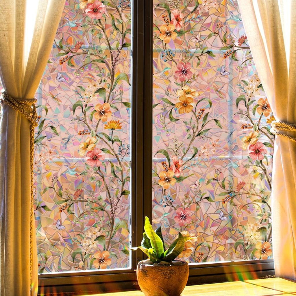 Stained Glass Window Film,Window Privacy Films,Rainbow Glass Decals Stickers for Home Anti UV17.7" x 43.3"