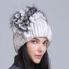 Winter Women's Warm Fashion Thick Wool Hat Rex Rabbit Fur Hat Knitted with Side Flower Hat