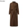 ZANZEA Damen Umlegekragen Langarm Casual Long Shirt Kleid