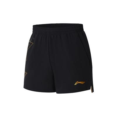 Li Ning Tischtennis Serie Star Letter Mid Waist Straight Leg Sportshorts Herrenshorts Schwarz AAPS245-1