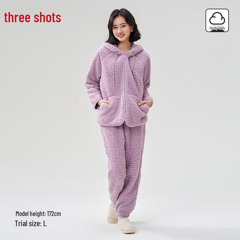ThreeGun Women s Faux Lambswool Hooded Pajama Set L