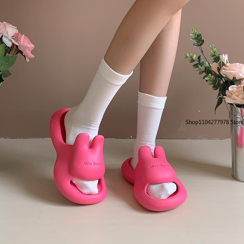 Fashion Pillow Rabbit Slippers for Women Men House Slides Shower Sandals Extremely Comfy Cushioned Thick Sole Cartoon Flip Flops Beach