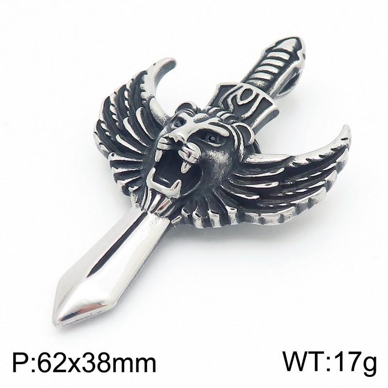 Flying Wings Pendant, Gothic Lion Head Rose Cross Wings Titanium Steel Men'S Pendant