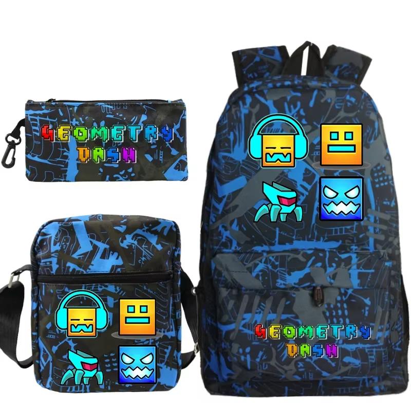 Funny Cartoon Geometry Dash Backpack 3pcs Set Students School Bags School Girls Boys Sports Bookbag Edition Trendy Backpack