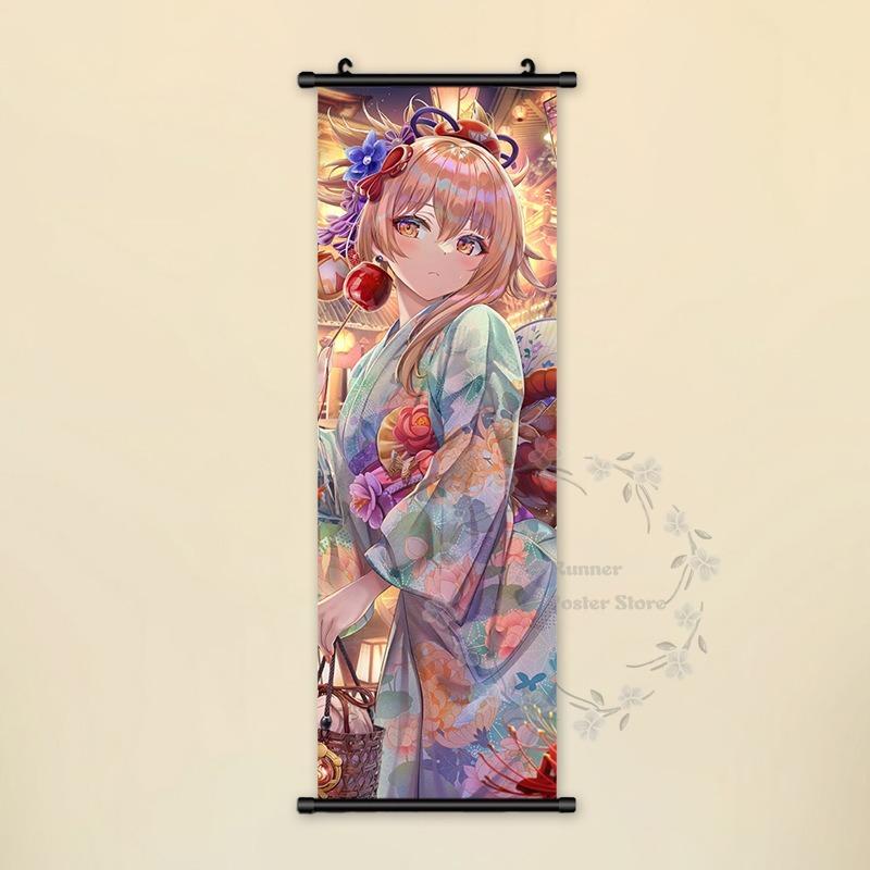 Impact Genshin Poster Anime Hot Games Wall Artwork Hutao Klee Vendi Canvas Painting Print Hanging Scroll Home Decoration Gift