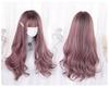 RyuuCos Lolita Wig, Long Hair, Curly, Wavy Hair, Blunt Bangs, Brown Pink Wig, Black Gradient Pink Brown, Natural Look, Harajuku Style, Cosplay, Heat