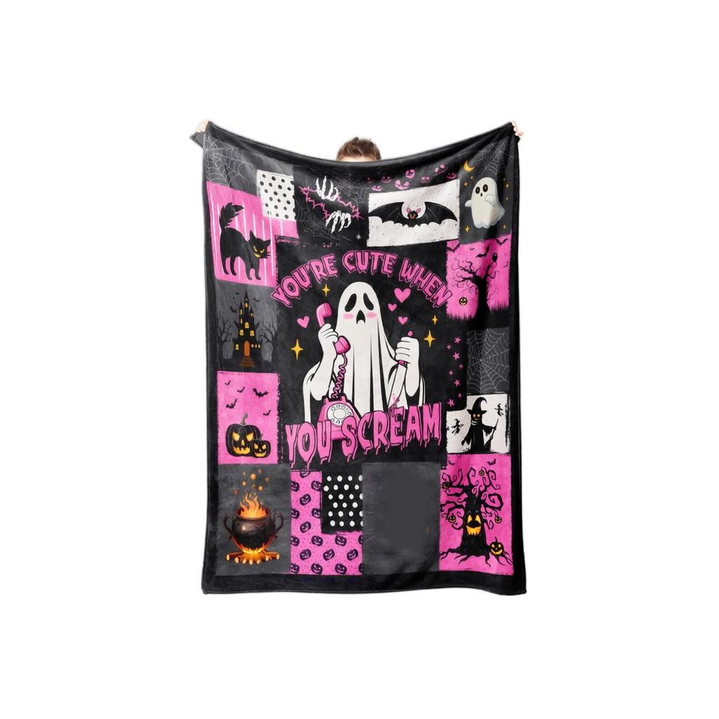 Halloween Flannel Blanket with Creative Print, 180230 cm, for Bed Couch Sofa