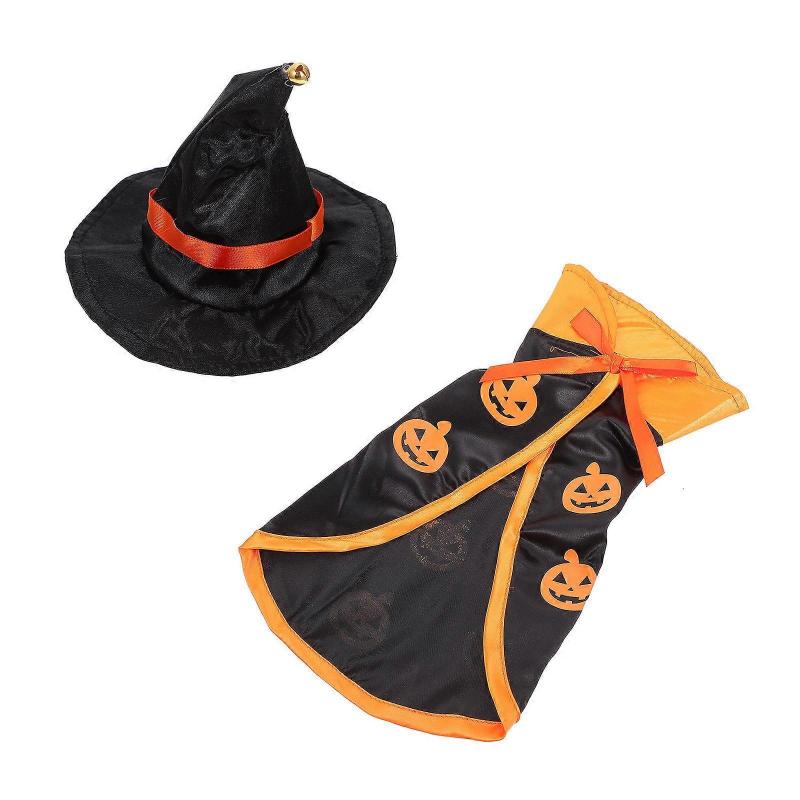 Pumpkin Cloak Hat Set for Pet Halloween Costume 2Sets for Dogs and Cats