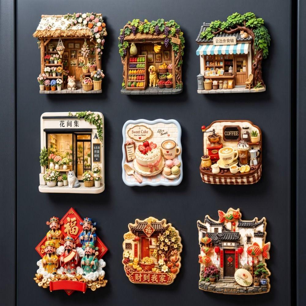 House Home Decoration Shop Shape Magnetic Sticker Chinese Style Refrigerator Magnet Gift