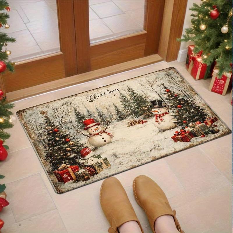 Schneemänner Frohe Weihnachten-Themen Kleiner Teppich Rutschfeste Fußmatte Heimdeko Schlafzimmer Wohnzimmer Eingangsbereich Bodenmatte Küche Badezimmer
