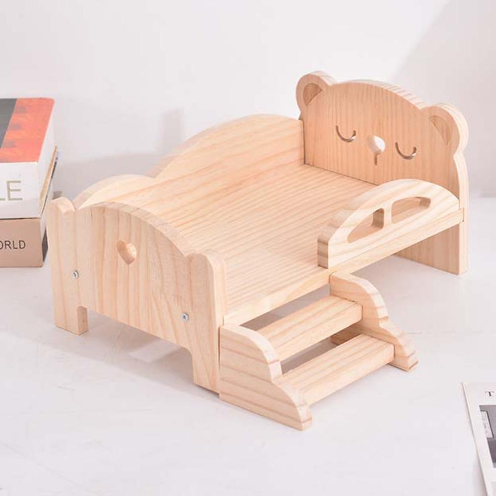 With Stairs Wooden Mini Bed Pig Rabbit Dollhouse Toy Bed Doll Miniature Bed  Photo Props
