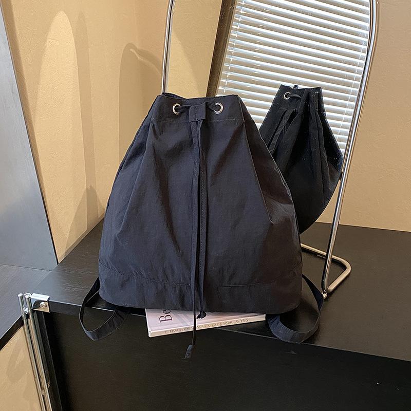 Schoolbag Korean ins Simple Couple Bag Large Capacity Bucket School Bag Nylon Backpack Drawstring Strap One Shoulder Crossbody Bag
